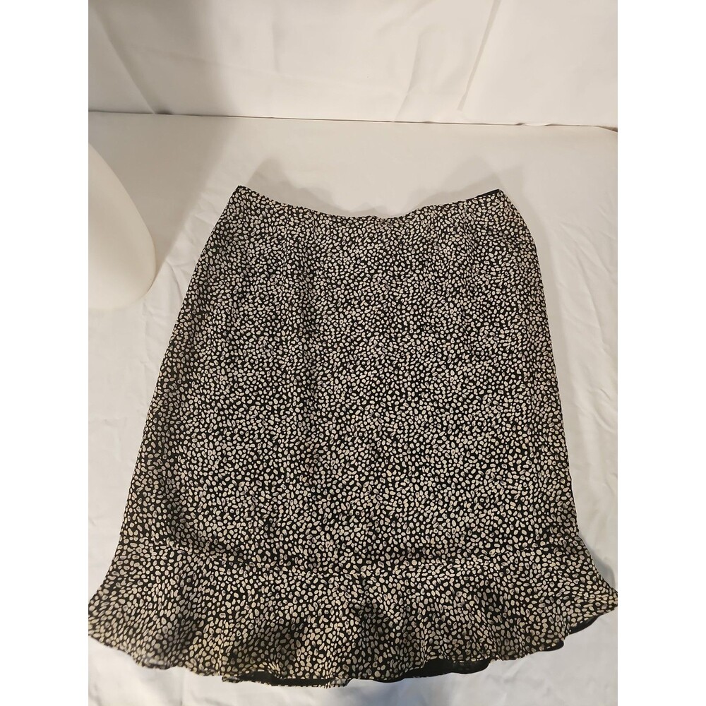 Cynthia Howie Maggy Boutique Silk Skirt Sz 14p Black with cream-colored dots